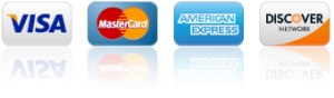 Payment Methods accepted, Visa, MasterCard, American Express, Discover Card.